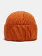Unisex Acrylic Knitted Thickened Solid Color Satin Cloth Patch Patchwork Fashion Warmth Brimless Beanie Hat - Orange Red