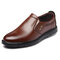 Men Pure Color Leather Slip Resistant Slip On Casual Shoes - Brown
