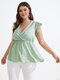 Plus Size V-neck Wrap Design Splice Resort Wear Tank - Green