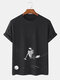 Mens Space Astronaut Print Crew Neck Short Sleeve T-Shirts Winter - Black
