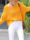 Solid Color O-neck Flare Sleeves Casual Sweater - Yellow