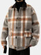 Abrigos de lana vendimia de doble bolsillo con solapa de un solo pecho a cuadros para hombre - Gris oscuro