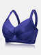 Women Satin Stitching Underwire Push Up Solid Lightly Lined Bra - Blue