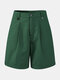 Solid Color Plain Button Pocket Casual Shorts for Women - Army green