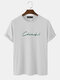 Mens Letter Embroidery Crew Neck Ribbed Short Sleeve T-Shirts - White