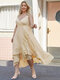 زائد الحجم السباغيتي عارية الذراعين تصميم فستان كشكش - اللون البيج