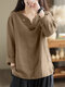 Solid Long Sleeve Notch Neck Blouse For Women - Khaki