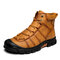 Men Cow Leather Non Slip Wearable Anti-collision Casual Ankle Boots - Brown