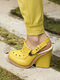 Plus Size Women Trendy Vintage Casual Breathable Hollow Slingback Heels - Yellow