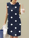 Dot Print Sleeveless Crew Neck Dress For Women - Blue