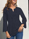 Embroidery Solid Notch Neck Blouse For Women - Blue