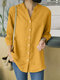 Blusa feminina decote em V manga 3/4 com botão sólido - Amarelo