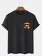 Camisetas de manga corta para hombre 100% algodón Cool Bear Print Preppy - Negro