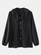 Solid Color Lapel Long Sleeve Button Casual Blouse For Women - Black