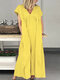 Loose Solid Color Short Sleeve V-neck Casual Dress For Women - Yellow