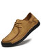 Men Comfy Round Toe Hand Stitching Soft Microfiber Leather Shoes - Brown