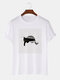 Mens Cute Cat Line Graphic O-Neck Casual Cotton Short Sleeve T-Shirts - White