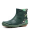 Large Size Women Retro Splicing Strap Round Toe Slip On Ankle Boots - Green