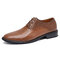 Men Stylish Hole Breathable Woven Style Formal Dress Shoes - Coffee