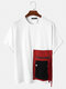 Mens 100% Cotton Contrasting Colors Patchwork Pocket Loose Short Sleeve T-Shirt - White