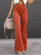 Pantalon bootcut taille haute en velours côtelé avec poche unie - Orange