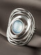 Vintage Trendy Geometric Irregular Hollow Round Shape Moonstone Copper Ring - Silver