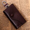 Multi-color Leather Zipper Key Storage Bag Retro Business Card Money Holder 6 Hooks Metal - Coffee