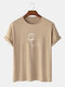 Mens Rose Print O-Neck Cotton Plain Casual Short Sleeve T-Shirts - Khaki