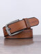 110 CM Men PU Letters Pattern Sewing Thread Zinc Alloy Pin Buckle Vintage Casual Belt - Brown