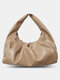 Women PU Leather Large Capacity Shoulder Bag Handbag Tote Cloud Bag Ruched Bag - Khaki