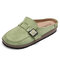 Plus Size Women Casual Comfy Suede Large Round Toe Backless Flats - Green