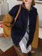 Contrast Color Button Long Sleeve Loose Bomber Jacket - Navy