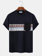 Chevron-Muster für Herren mit Rundhalsausschnitt, ethnischen Kurzarm-T-Shirts - Marine