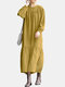 WomenSolid Color Patchwork Long Sleeve Loose Casual Dress - Yellow
