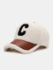 Unisex Plush PU Patchwork Color Contrast C Letter Pattern Outdoor Warmth Fashion Baseball Cap - White