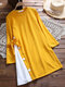 Side Button Patchwork Long Sleeve Women Casual Dress - Yellow