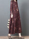 Vintage Blumendruck Langarm A-Linie Revers Plus Größe Kleid - Rot