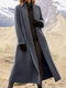 ساده اللون معطف طويل الاكمام وياقة طية صدر للنساء - أسود