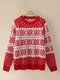 Christmas Snowflake Jacquard O-neck Long Sleeve Sweater - Red