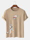 Men 100% Cotton 6 Colors Astronaut Shot Printed Casual T-Shirt - Khaki