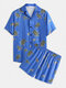 Men Plus Size Sea Turtle Print Outfits Two Pieces Sets Ocean Beach Clothing Loungewear - Blue