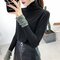 Year Of The New Sexy High Collar Long-sleeved T-shirt Female Fashion Color Matching Foreign Shirt Tops Shirt - 189* black and green color matching