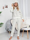 Women Solid Reversible Fleece Drawstring Hooded Two-Piece Warm Home Thick Pajamas Set - Gray