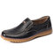 Men Cow Leather Non Slip Soft Casual Driving Shoes - Black