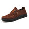 Men Mature Casual Stitching Lace-up Round Toe Non-slip Brief Loafers Shoes - Dark Brown