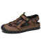 Men Genuine Leather Non Slip Hand Stitching Casual Outdoor Sandals - Dark brown