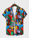 Camisas masculinas Colorful estampa geométrica gola revere manga curta - Multicolorido