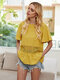 Tulle Patchwork Ruffled Short Sleeves O-neck Casual Blouse For Women - Yellow