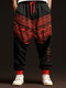 Masculino japonês estampa geométrica contraste patchwork cintura com cordão Calças inverno - Preto