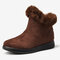 Women Warm Comfy Suede Round Toe Plush Zipper Flat Snow Ankle Boots - Brown